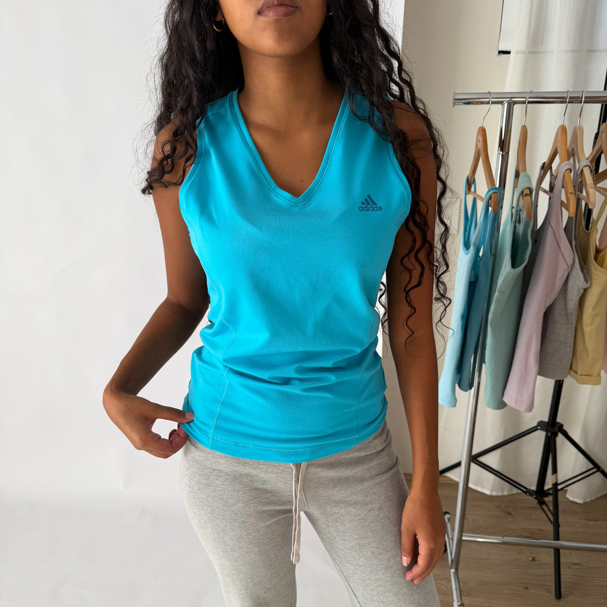 Y2K Adidas V-Neck Activewear Tank - XL