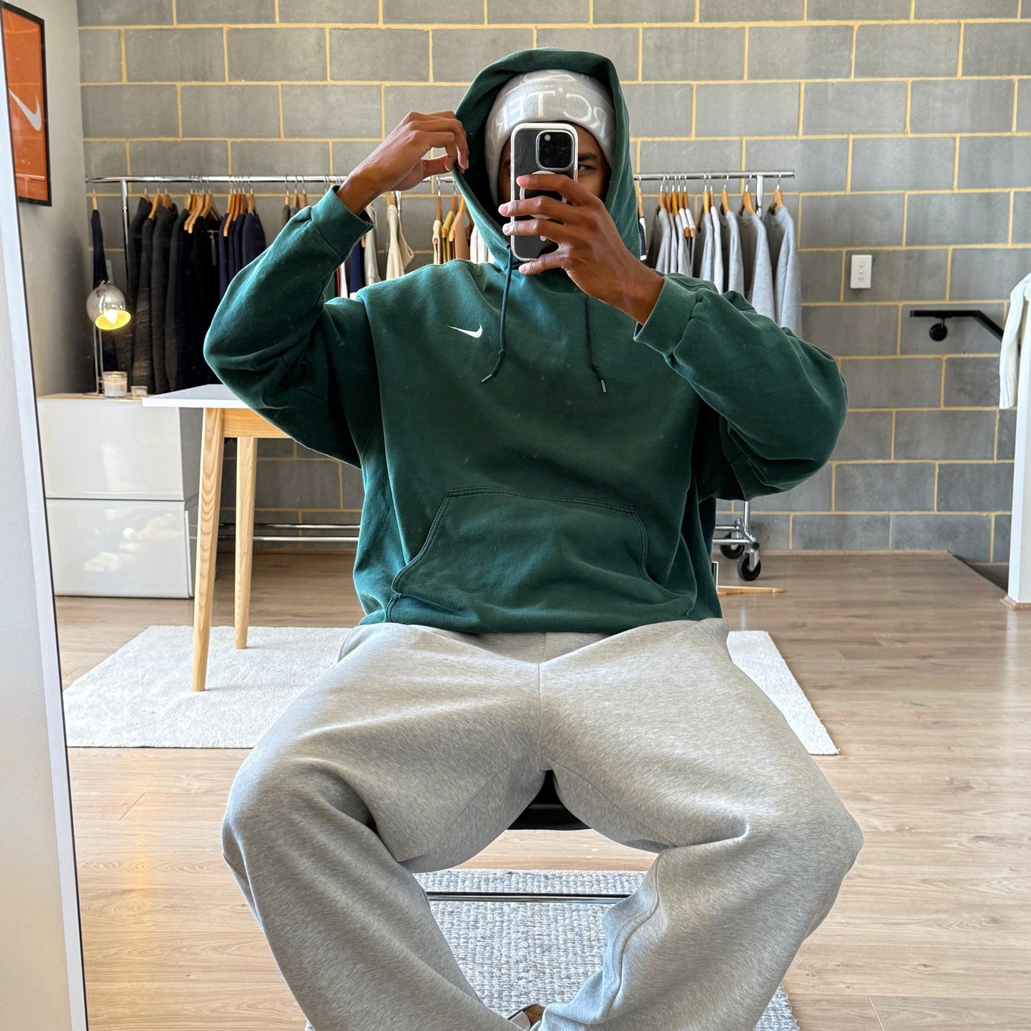 Rare Nike 90's Forest Green Hoodie - XL