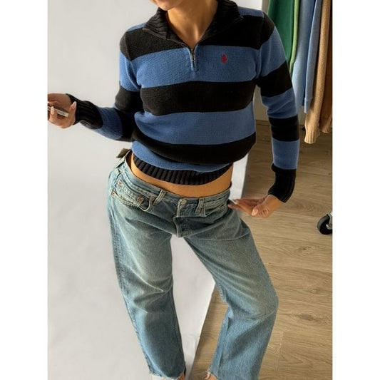 90s Polo Ralph Lauren Stirped Quarter Zip - S