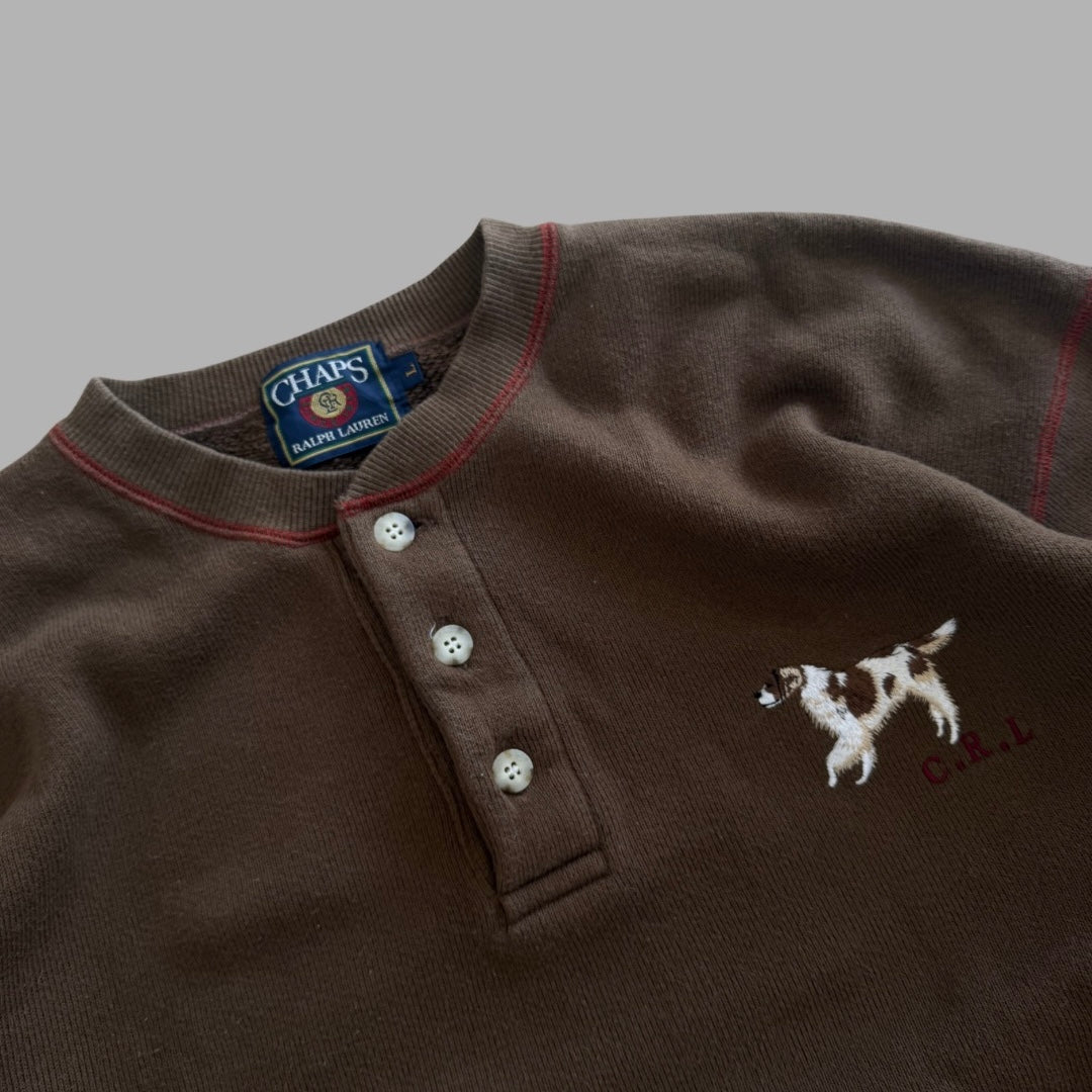 90s Ralph Lauren Chaps Hunting Dog Henley Sweatshirt - L