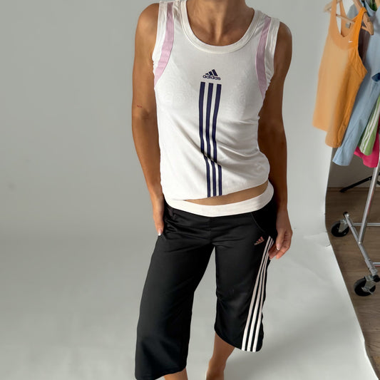 Y2K Adidas Panelled Three Stripe Tank - S