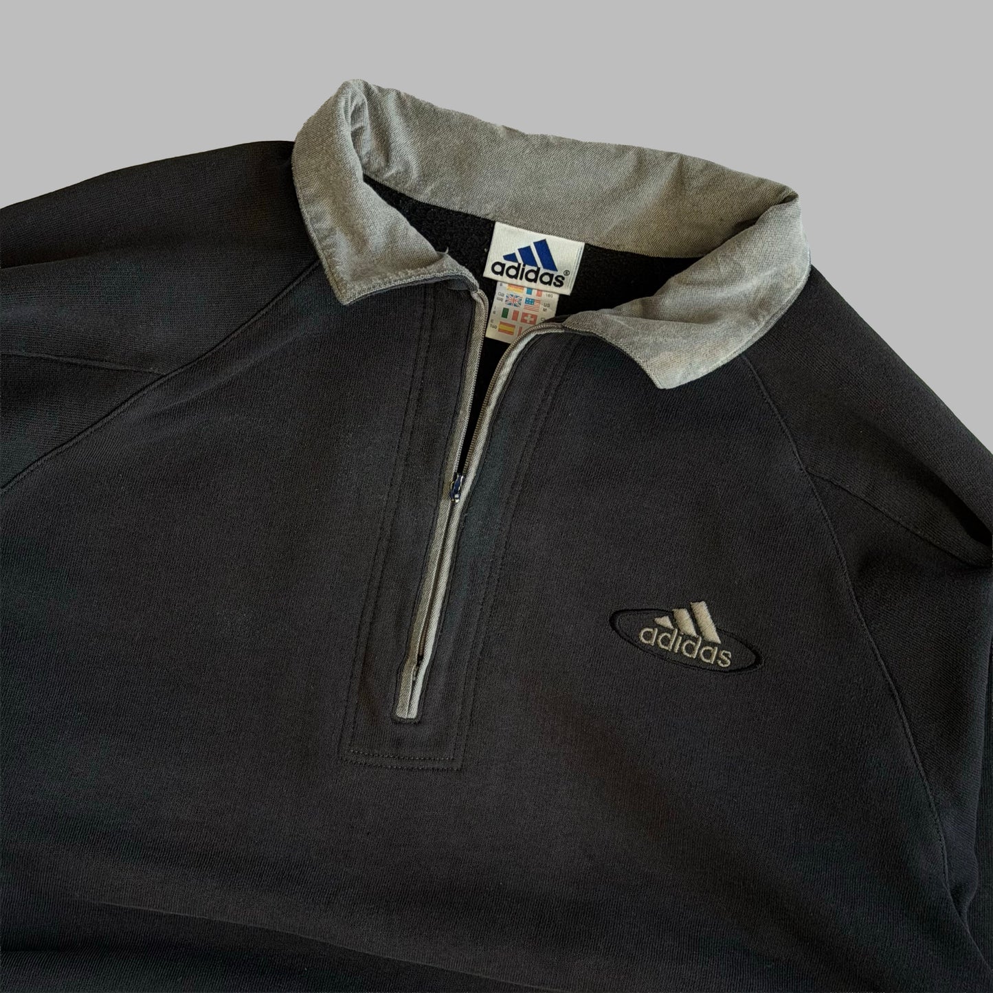 90s Adidas Three Stripe Quarter Zip - L