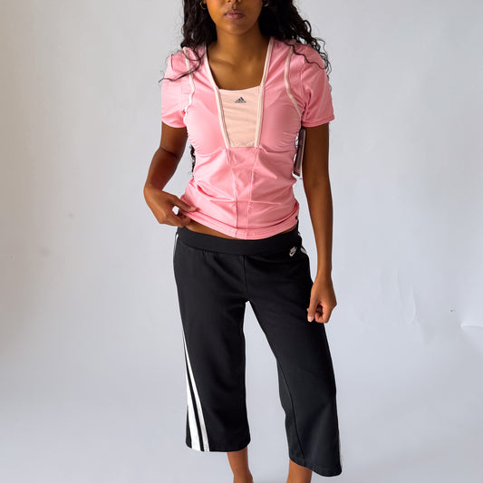 Y2K Adidas Panelled Square Neck Activewear Top - M