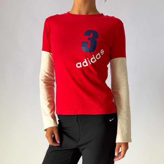 Y2K Adidas Spell Out Two Tone Long Sleeve - S