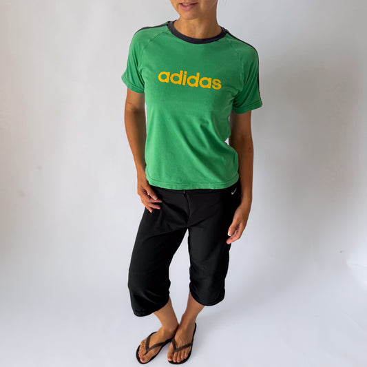 Y2K Adidas Ringer Spell Out Baby Tee - S