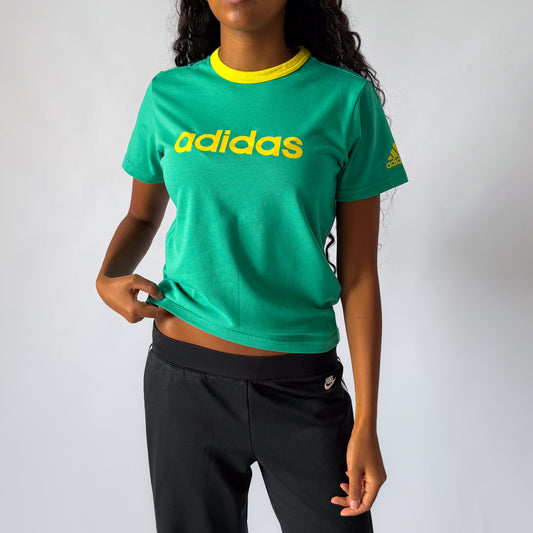 Y2K Adidas Ringer Spell Out Baby Tee - M