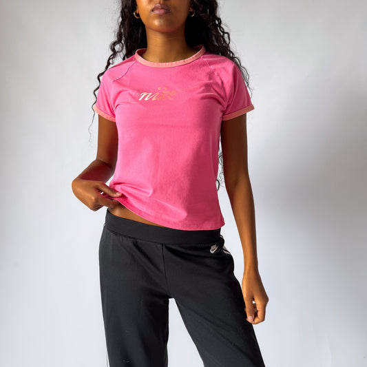 Y2K Nike Cursive Ringer Baby Tee - M