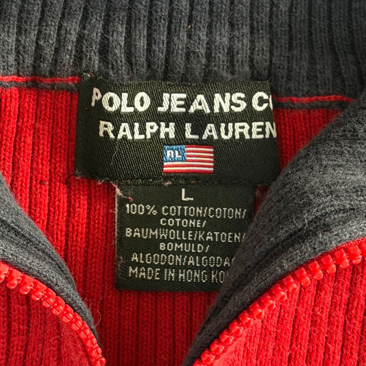 Y2K Polo Ralph Lauren Ribbed Flag Quarter Zip - L
