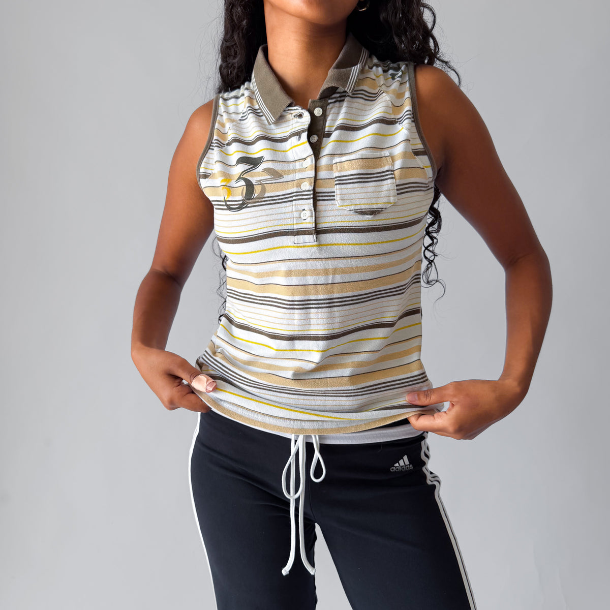Y2K Adidas Striped Polo Tank - L