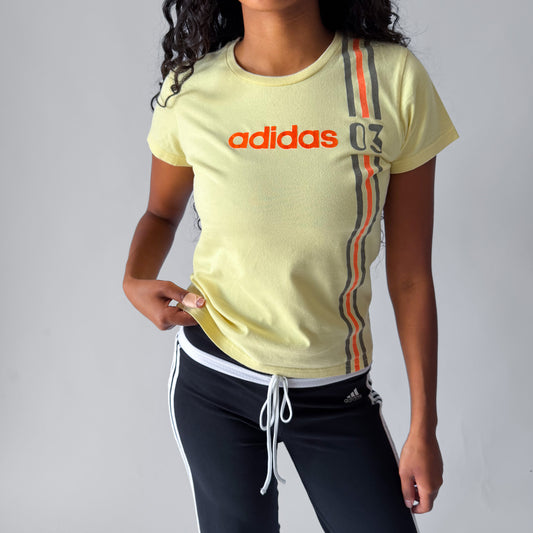 Y2K Adidas Spell Out Three Stripe Baby Tee - S
