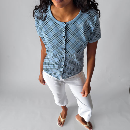 Y2K Burberry Nova Check Button Up Top - L