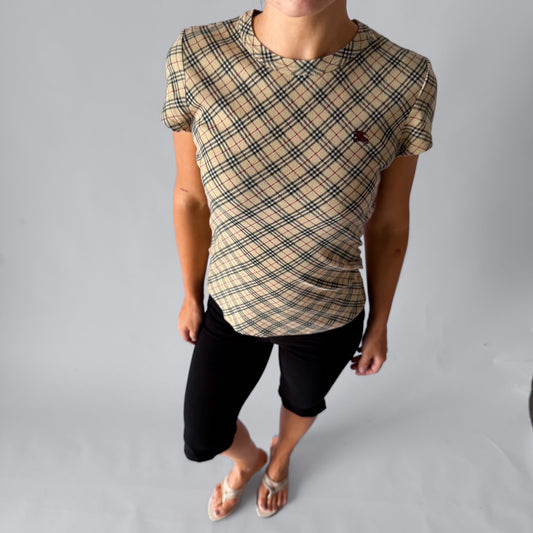 Y2K Burberry Nova Check Fitted T-Shirt - M