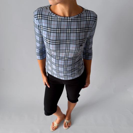 Y2K Burberry Check 3/4 Long Sleeve Top - S/M