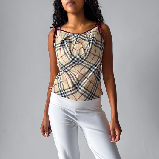 Y2K Burberry Blue Label Tie-Shoulder Cami Top - S
