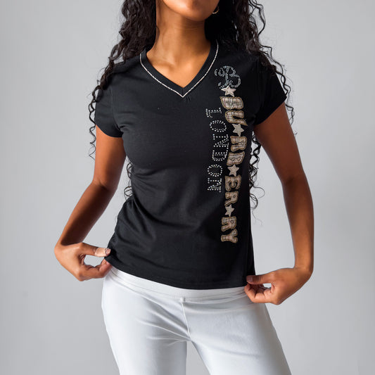 90s Burberry Beaded Low Cut T-Shirt - L