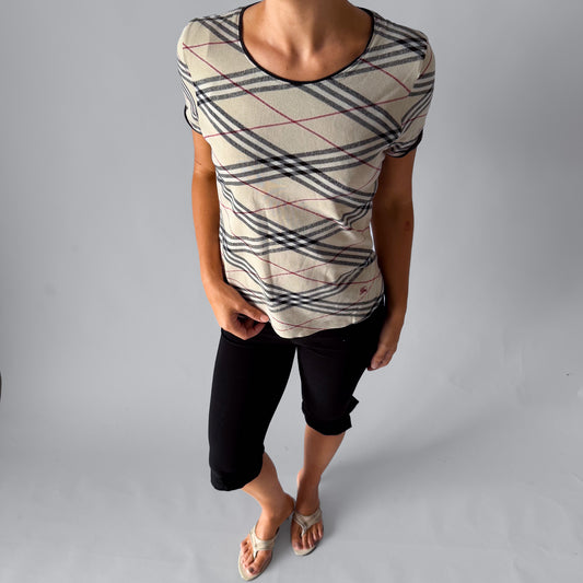 Y2K Burberry Nova Check Ringer Top - L