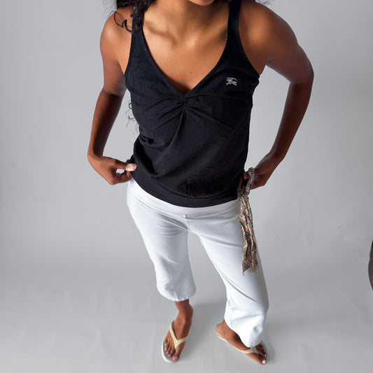 Y2K Burberry Ruched Halter Neck Top - M