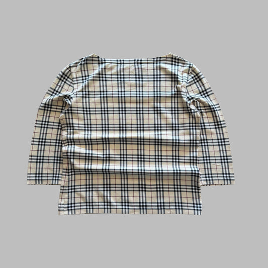 Y2K Burberry Nova Check 3/4 Long Sleeve Top - L