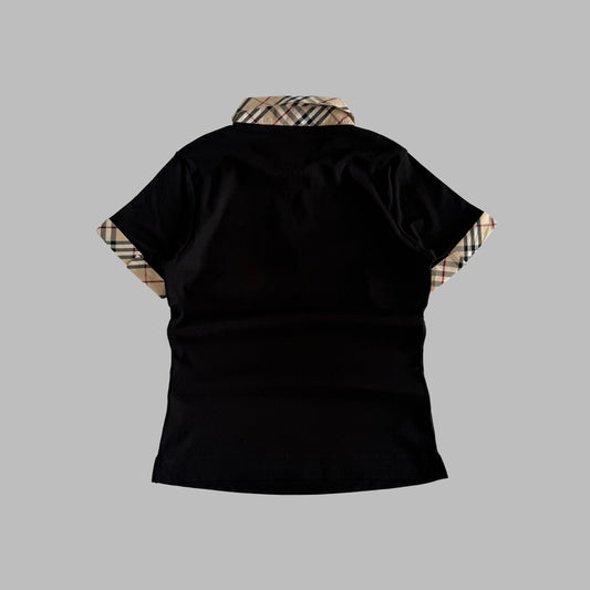 Y2K Burberry Nova Check Trim Polo Top - M/L