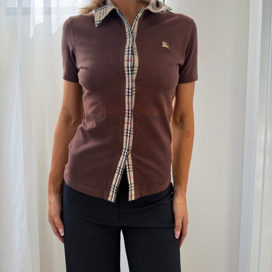 Y2K Burberry Nova Check Synched Polo - M