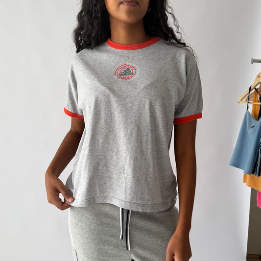 Y2K Adidas Spell Out Ringer Tee - L