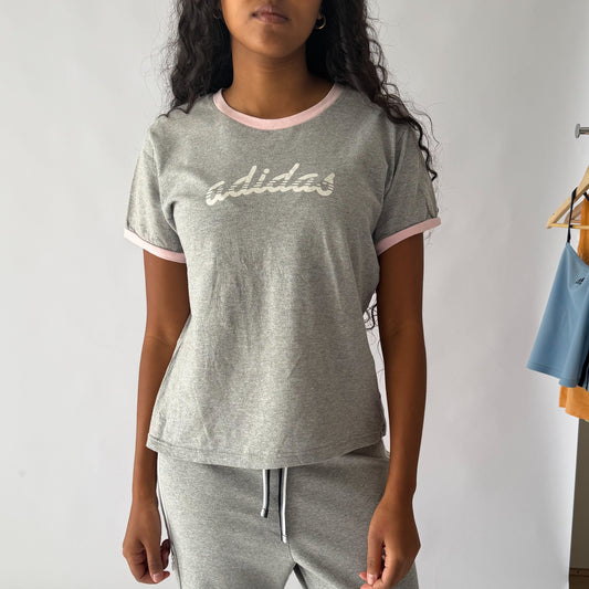Y2K Adidas Spell Out Ringer Tee - M