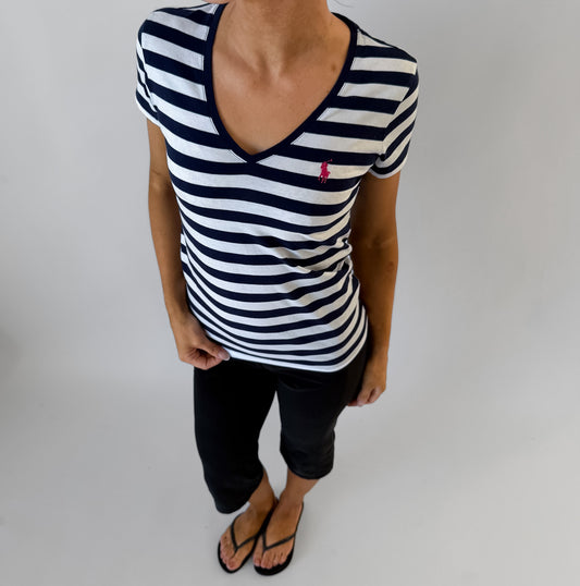 Y2K Ralph Lauren Striped V-Neck Top - S/M