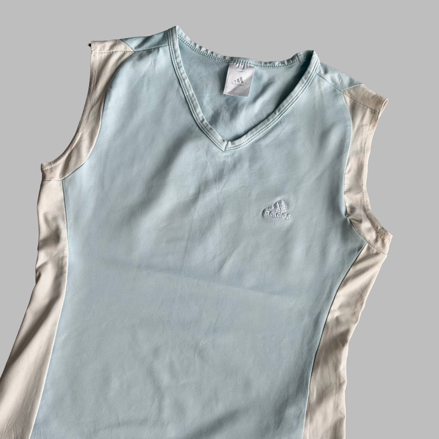 Y2K Adidas Panelled V-Neck Activewear Tank - S