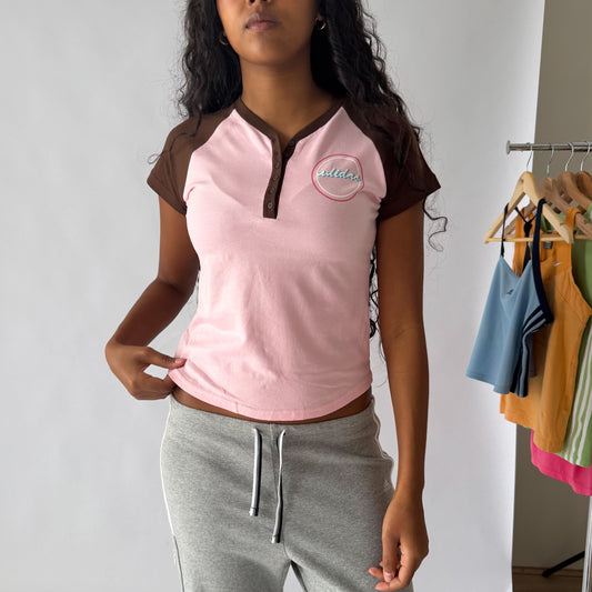 Y2K Adidas Spell Out Raglan Tee - L