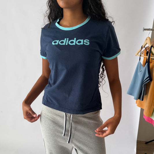 Y2K Adidas Spell Out Ringer Baby Tee - S