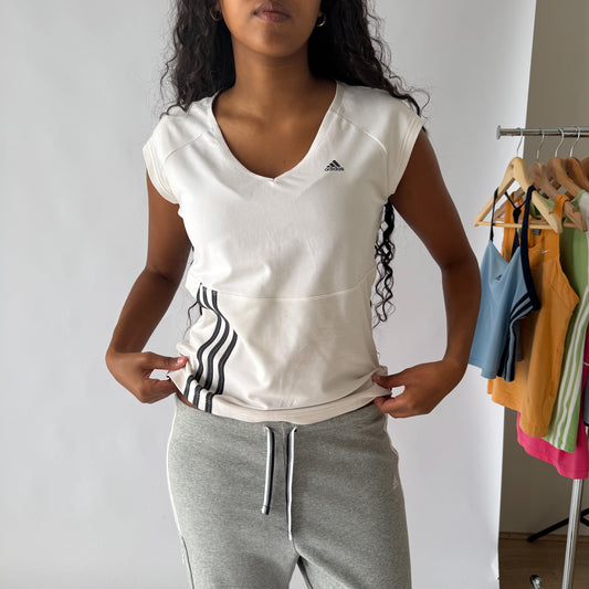 Y2K Adidas Three Stripe Activewear Top - L/XL