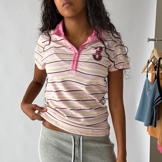 Y2K Adidas Striped Polo Top - M