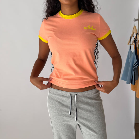 Y2K Adidas Spell Out Ringer Baby Tee - M