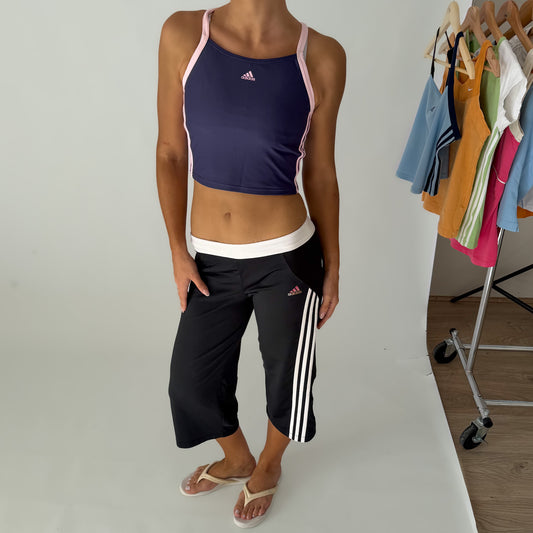 Y2K Adidas Three Stripe Cross Back Activewear Top - XS/S