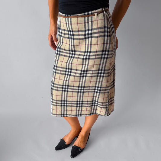 Y2K Burberry Nova Check A-Line Midi Skirt - 29"