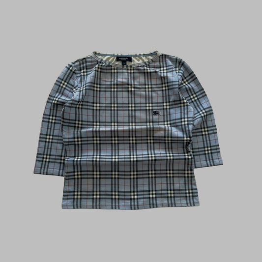 Y2K Burberry Check 3/4 Long Sleeve Top - S/M