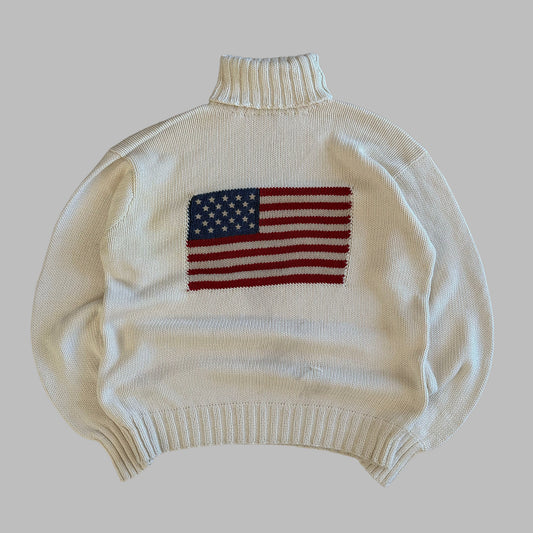 Y2K Ralph Lauren Flag Turtle Neck Knit - XL