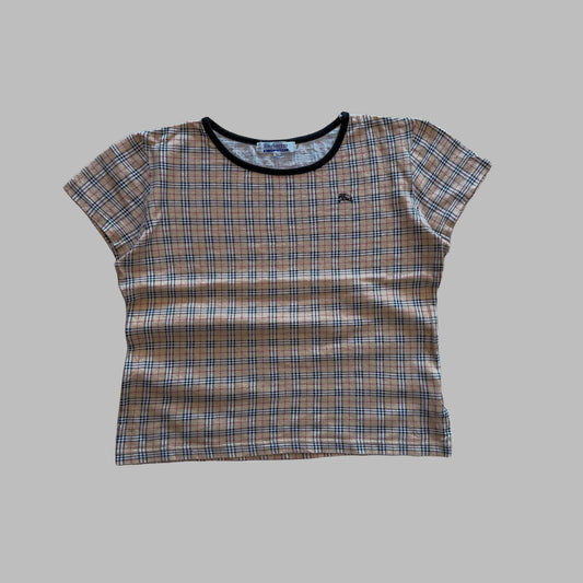 90s Burberry Nova Check Ringer Top - M
