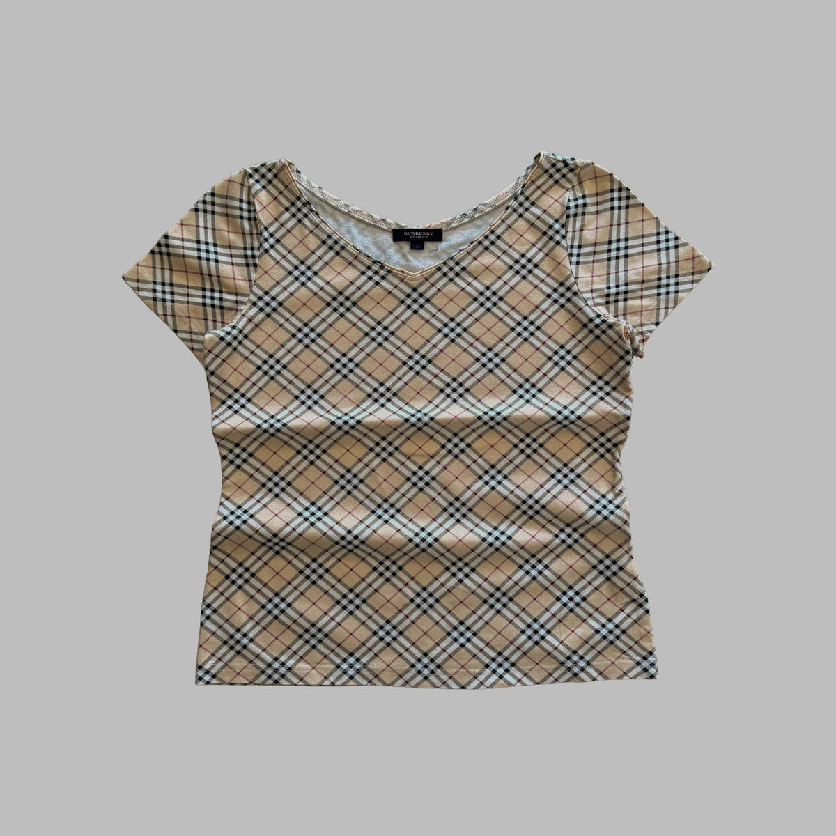 Y2K Burberry Nova Check V-Neck Top - M