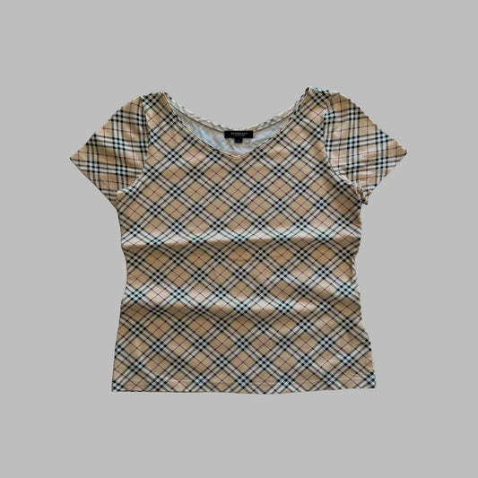 Y2K Burberry Nova Check V-Neck Top - M