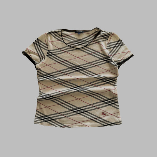 Y2K Burberry Nova Check Ringer Top - L
