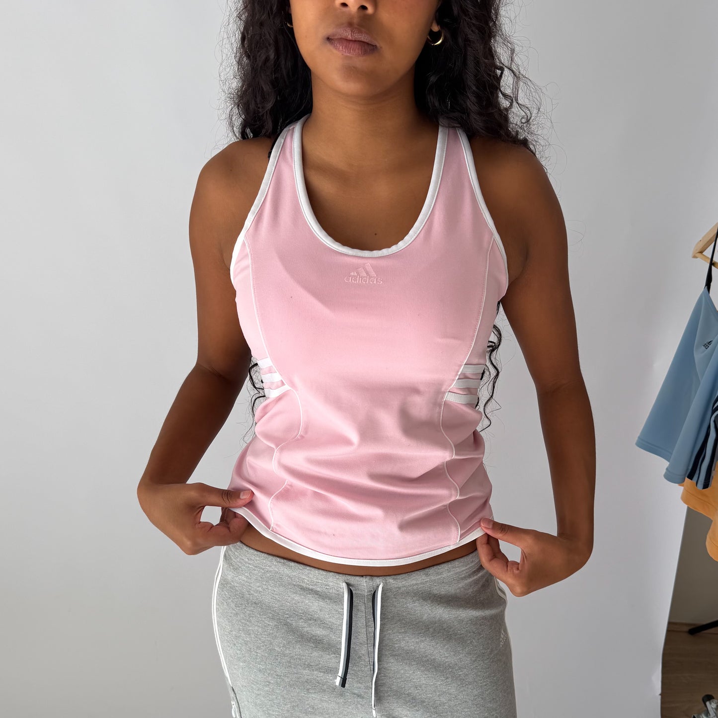 Y2K Adidas Three Stripe Activewear Racer Back Tank - M