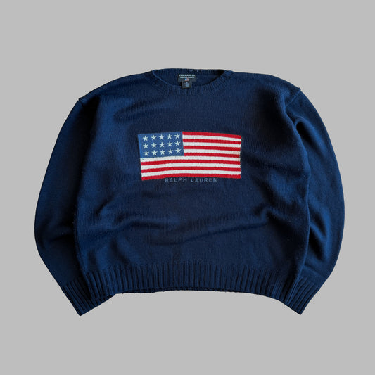 Y2K Ralph Lauren Polo Jeans Co Flag Heavy Knit - XL