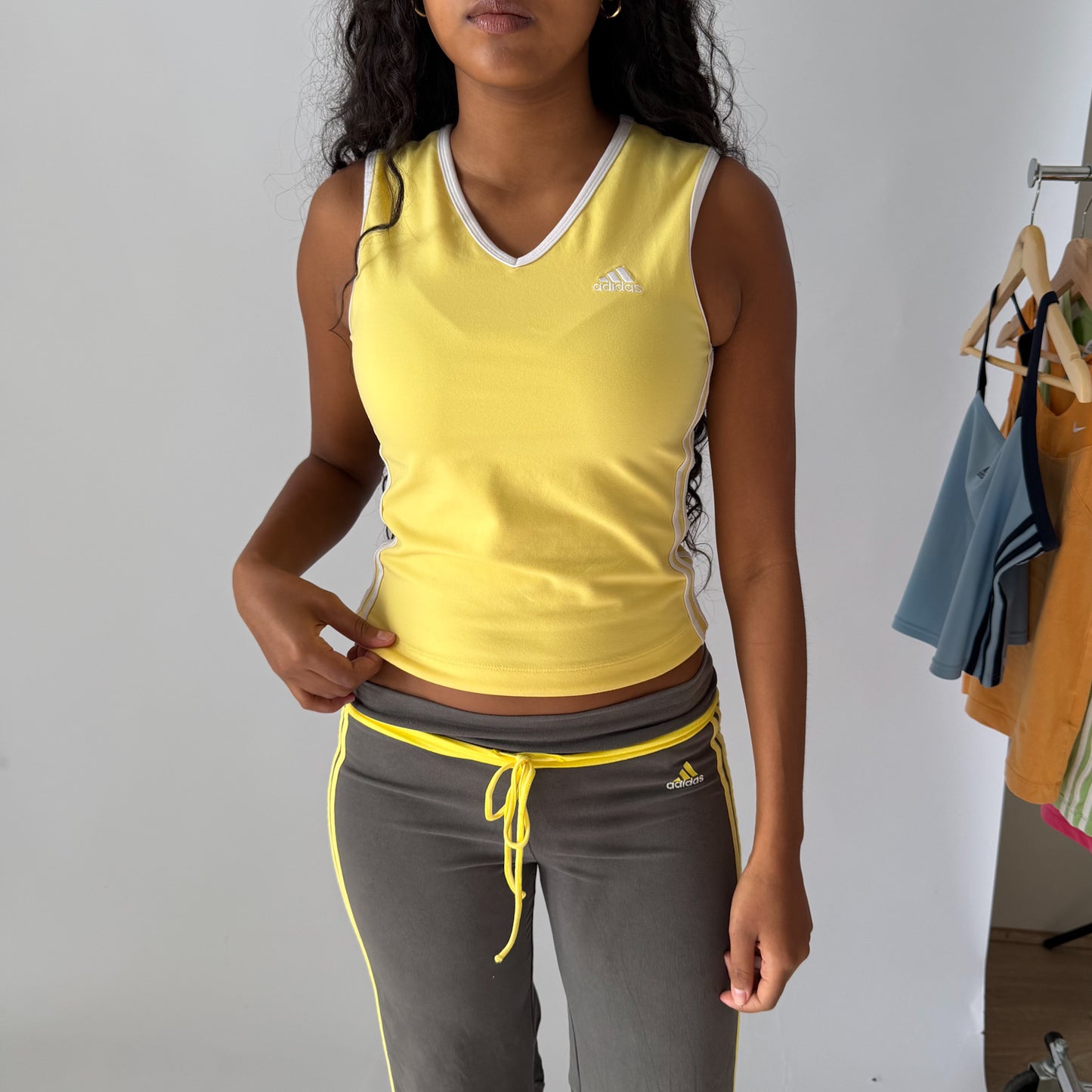 Y2K Adidas Three Stripe V-Neck Activewear Tank - M