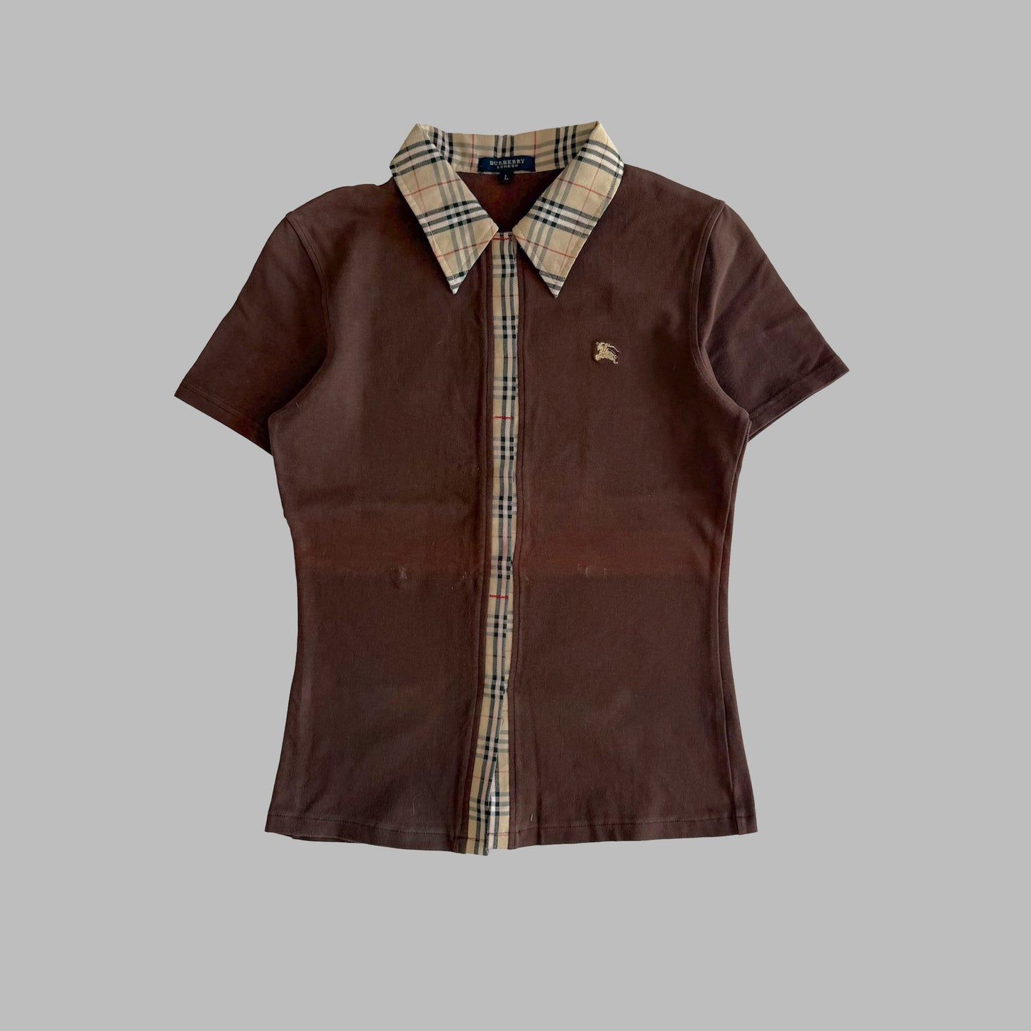 Y2K Burberry Nova Check Synched Polo - M