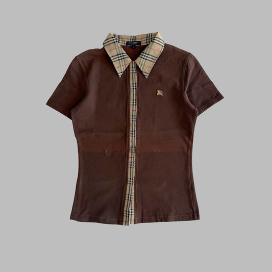 Y2K Burberry Nova Check Synched Polo - M