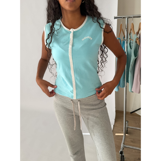 Y2K Adidas Spell Out Henley Tank - M/L