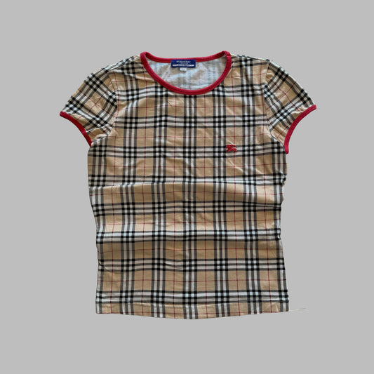 Y2K Burberry Nova Check Ringer Top - M