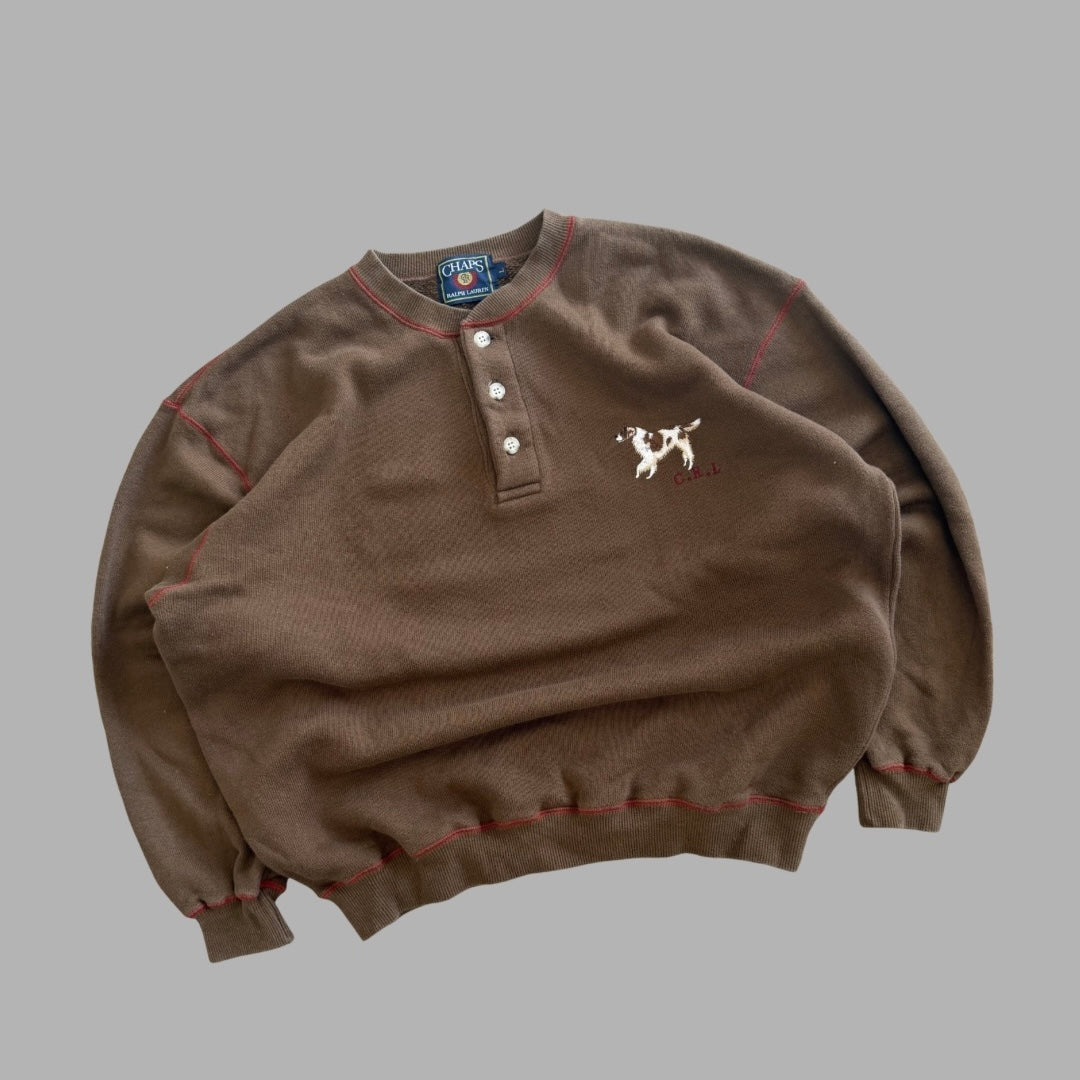 90s Ralph Lauren Chaps Hunting Dog Henley Sweatshirt - L