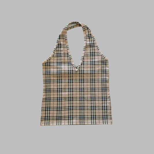 Y2K Burberry Nova Check Halter Neck Top - S